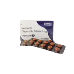 Iversun 6 MG tablet packaging, containing Ivermectin for treating parasitic infections like scabies and strongyloidiasis.