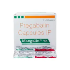 Maxgalin 75mg 10 capsule pack for nerve pain.